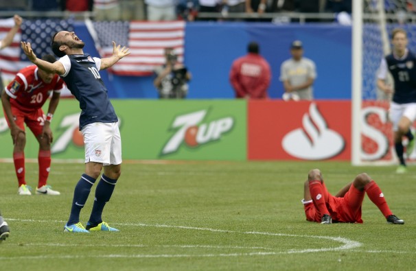 Timothy Clary/AFP/Getty Images -  Landon Donovan celebrates a goal by Brek Shea that lifts the United States to a Gold Cup title.